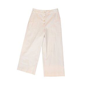 Proenza Schouler Womens Wide-Leg Cropped Cream Pants With Lace Waist Detail